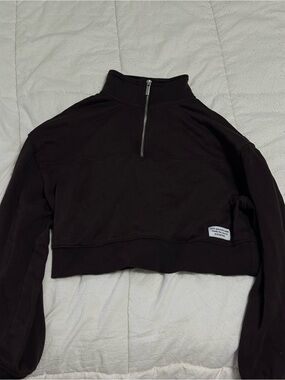 Cropped Quarter-Zip Pullover - Dark chocolate Brown